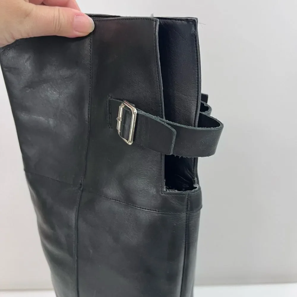 Zara Basics Collection Black Leather Knee High Boots Size 39
